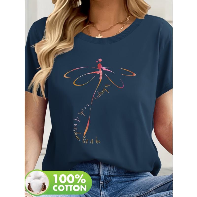 

Dragonfly Print 100% Cotton Short Sleeve T-shirt for Women S