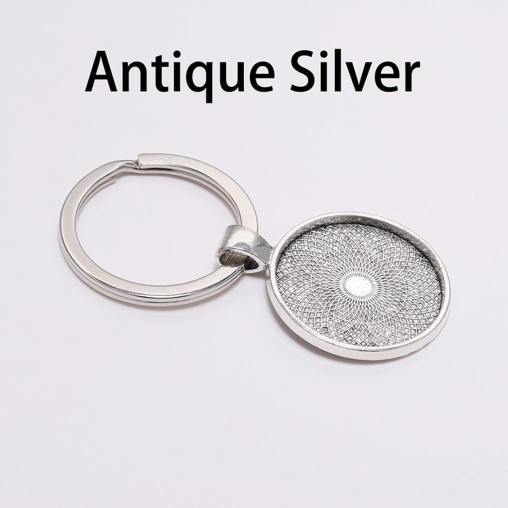 5pcs/lot 25mm Metal Rhodium Gold Colors Round Keyring With Pendant Bezel Blank DIY Keychain Jewelry Making Accessories