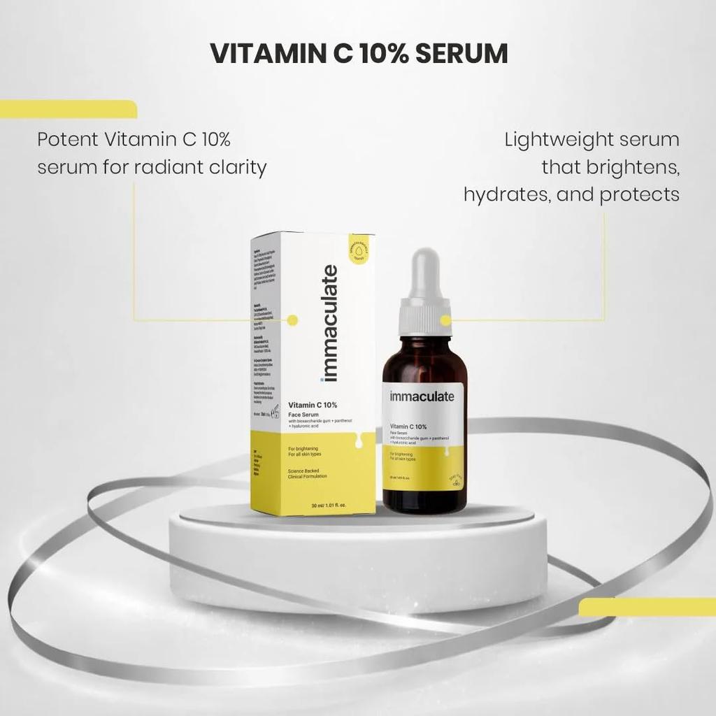 Makelloses Vitamin C 10% Gesichtsserum | 30ml | Aufhellendes Serum für fahle & ungleichmäßige Haut | Hilft, Ausstrahlung, Pigmentflecken & erste Anzeichen der Hautalterung zu verbessern