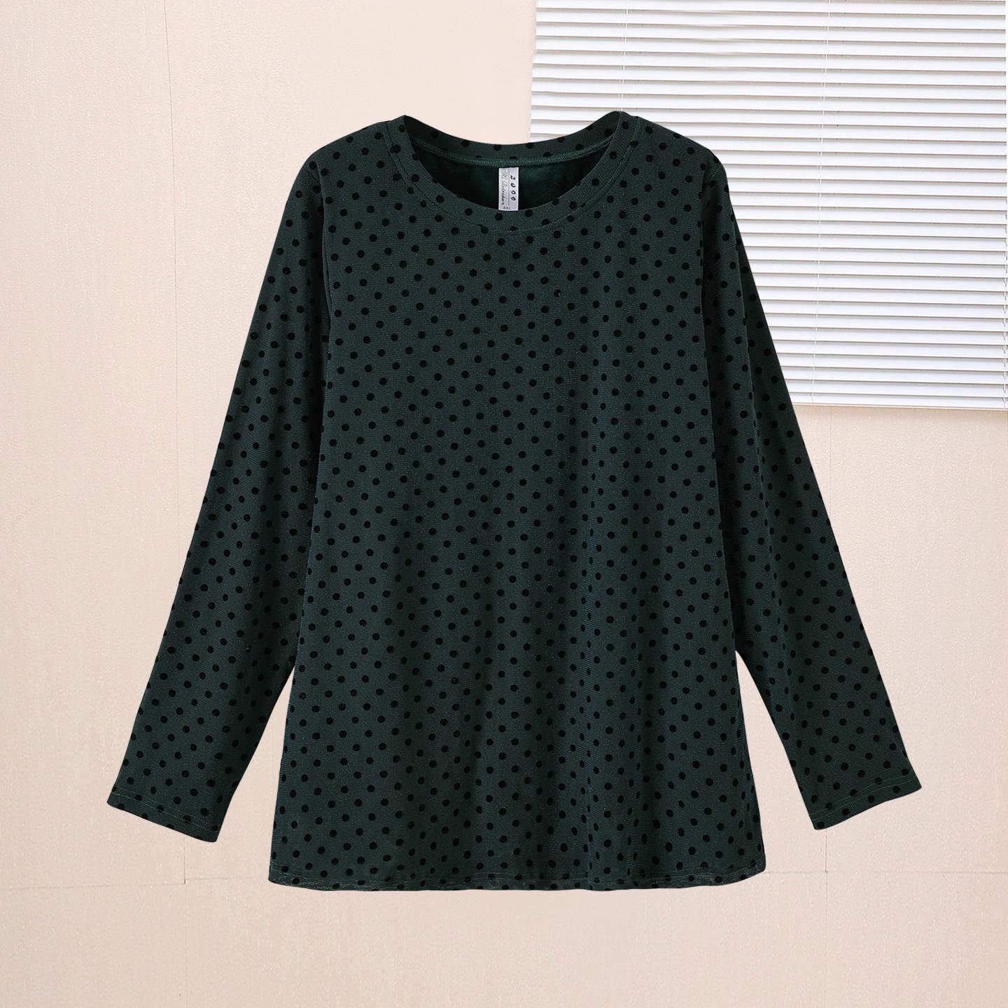 

Plus Size Women s Velvet Thickened Long Sleeve Base Layer Top - Winter Warm Stylish T-shirt 4XL (140-175 lbs) темно-зелений колір