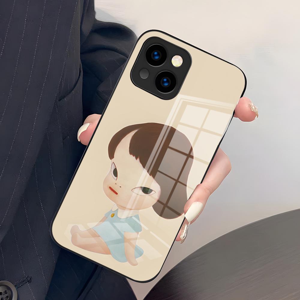 Japon Y-Yoshimoto Nara Coque de Téléphone Pour IPhone 17 Pro Max 15 Pro 16 14 Plus 12 13 Mini 11 Pro Couvercle en Verre Résistant aux Chocs