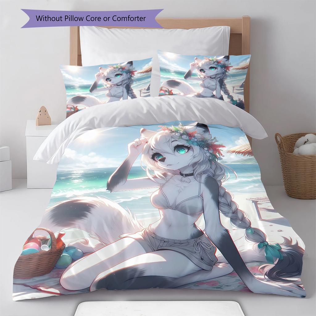 Sada povlečení s anime vzorem, přikrývka a povlak na polštář, bytová dekorace, dárek k narozeninám (1 * povlak na peřinu + 2 * povlak na polštář, bez jádra)