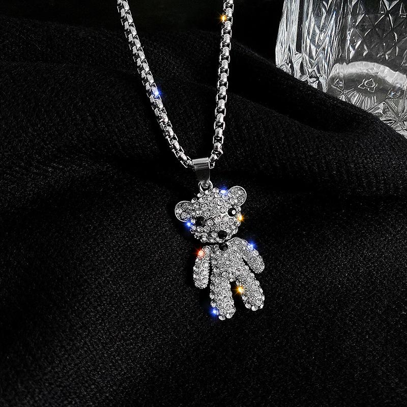Hip-Hop Titanstål Bjørn Dukke Anheng Halskjeder For Kvinne Vintage Cubic Zirconia Genserkjede Smykker