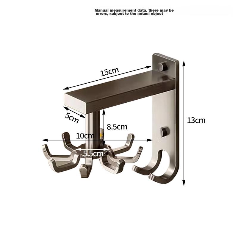 Huxiansen Kitchen Rotating Hooks, Wall-Mounted Storage Rack, Utensil Organizer, Spatula And Spoon Hanger, No-Drill Shelf