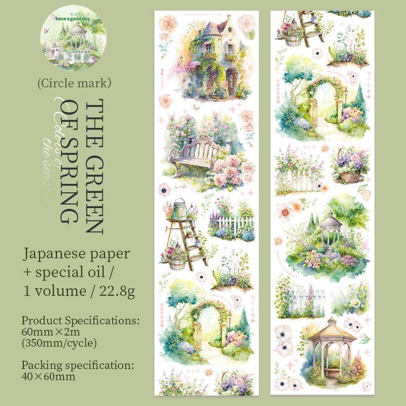 

1 рулон Vintage Four Seasons Theme Washi Tape Four Seasons Scenery Fairy House Handbook Scrapbook DIY Decoration Spring green
