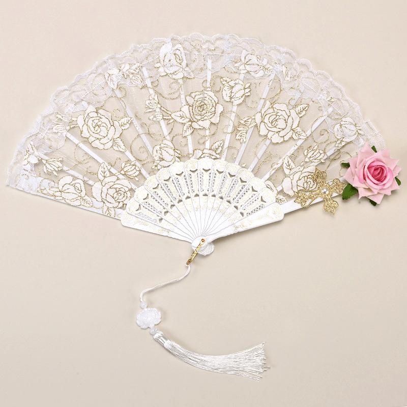 Elegant Black Lace Folding Fan with Rose Details, Fashion Accessories for Weddings, Parties and Balls - Ideal Gift for Women