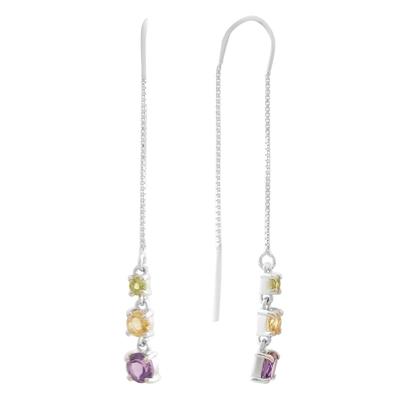Silver Earrings with Natural Amethyst 1.783ct, Citrine, Chrysolite (2192282)