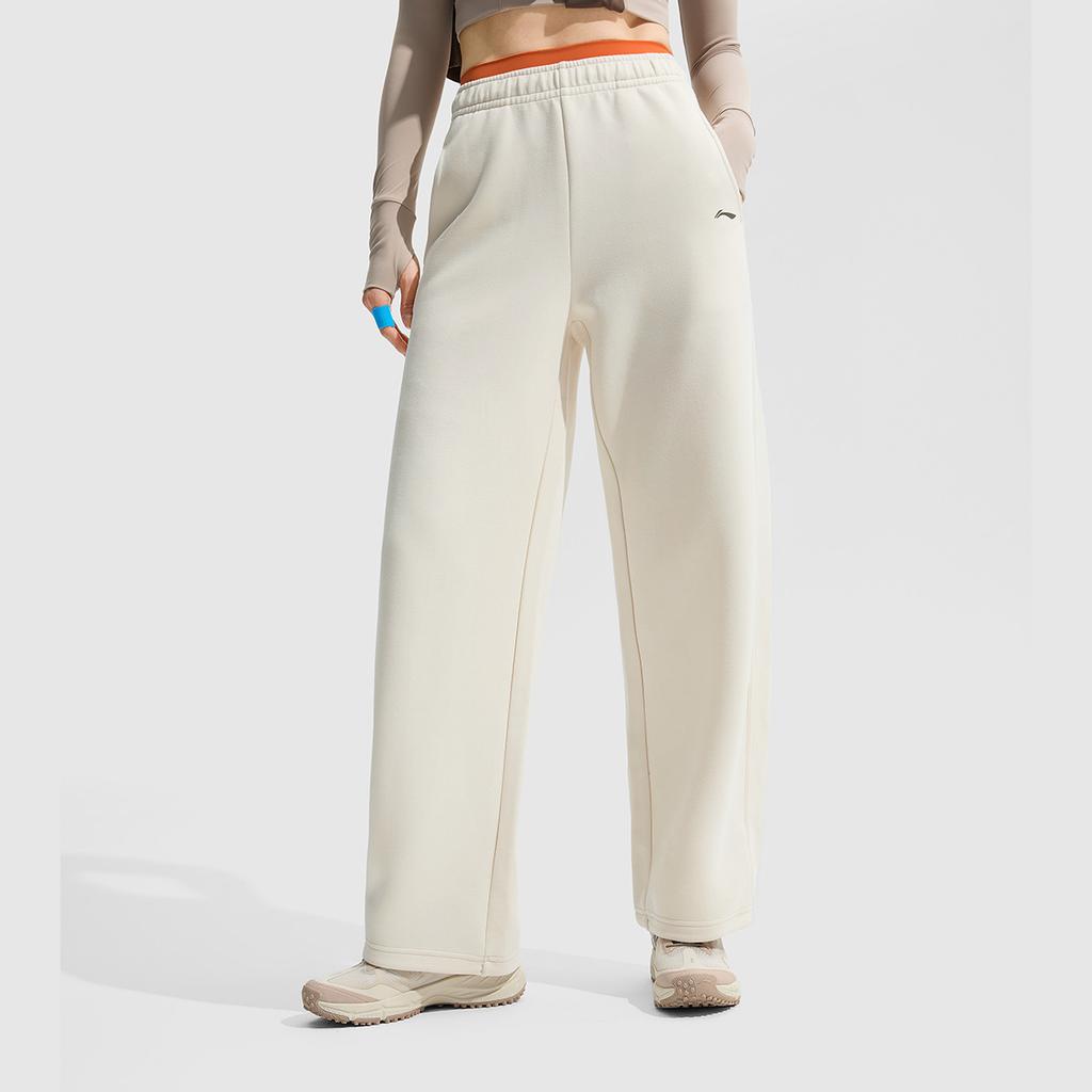 Li Ning Casual Comfortable Breathable Versatile Knitted Sports Pants Women bottoms Swan-White AKLU916-6