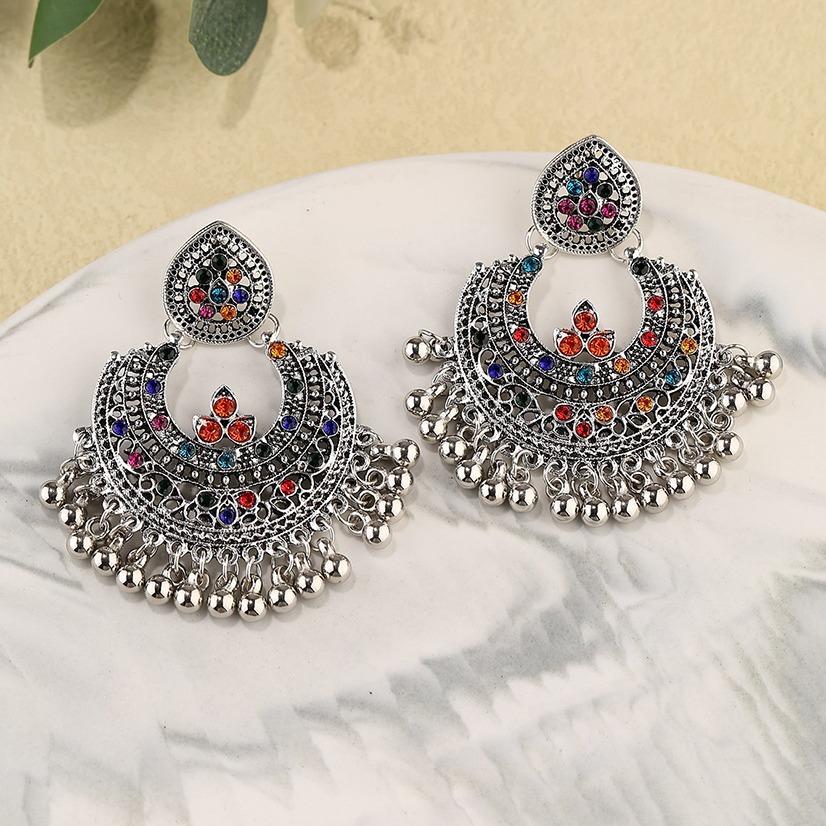 Exaggerated pendant earrings with a niche design, bell earrings, vintage alloy ethnic style jewelry