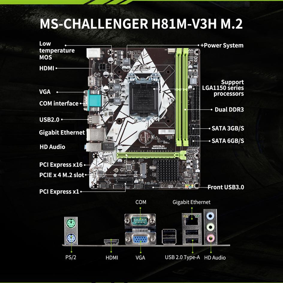 Cheap MAXSUN H81MV3H M.2 Motherboard for Intel i7 / i5 / i3 / pentium