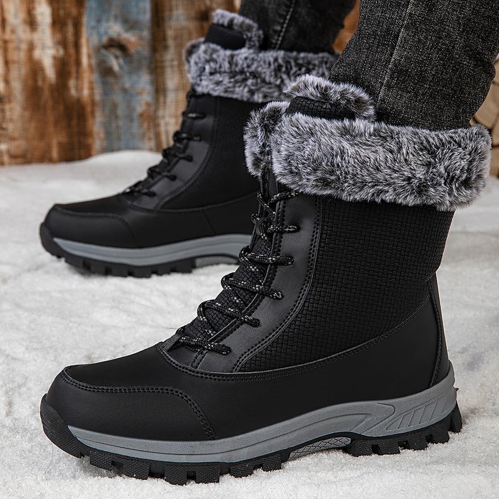 Warm Snow Boots Couple Winter Velvet Thickened Leather Medium Boots Waterproof and Non-slip Outdoor Skiing