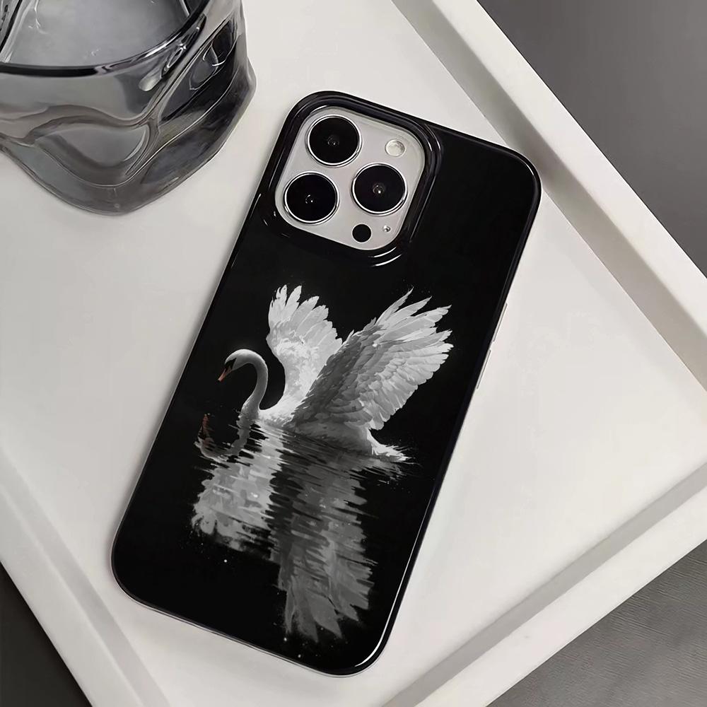 For Iphone 11 Elegant White Swan Design Pattern Phone Case For iPhone 17 Pro Max 16 Plus 15 14 13 12 11 17Air Lychee  Soft Cover