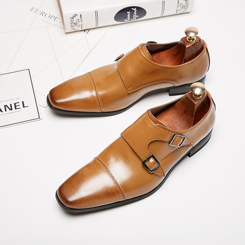 Pánské formální boty Monk Strap z pravé kůže 2024 - Japonský obchodní a svatební styl