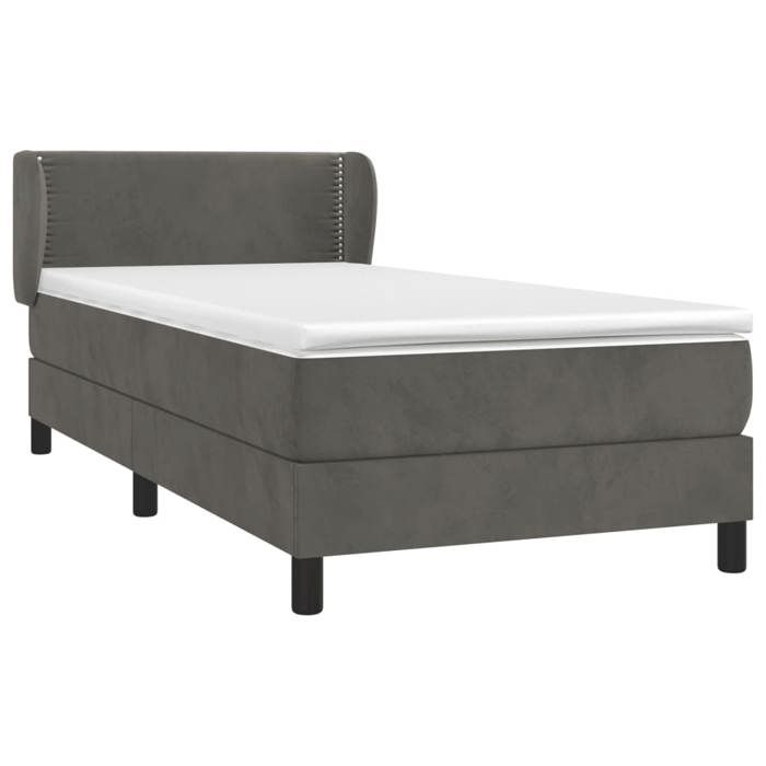 3127410 vidaXL Lit à sommier tapissier et matelas Gris foncé 90x200 cm Velours