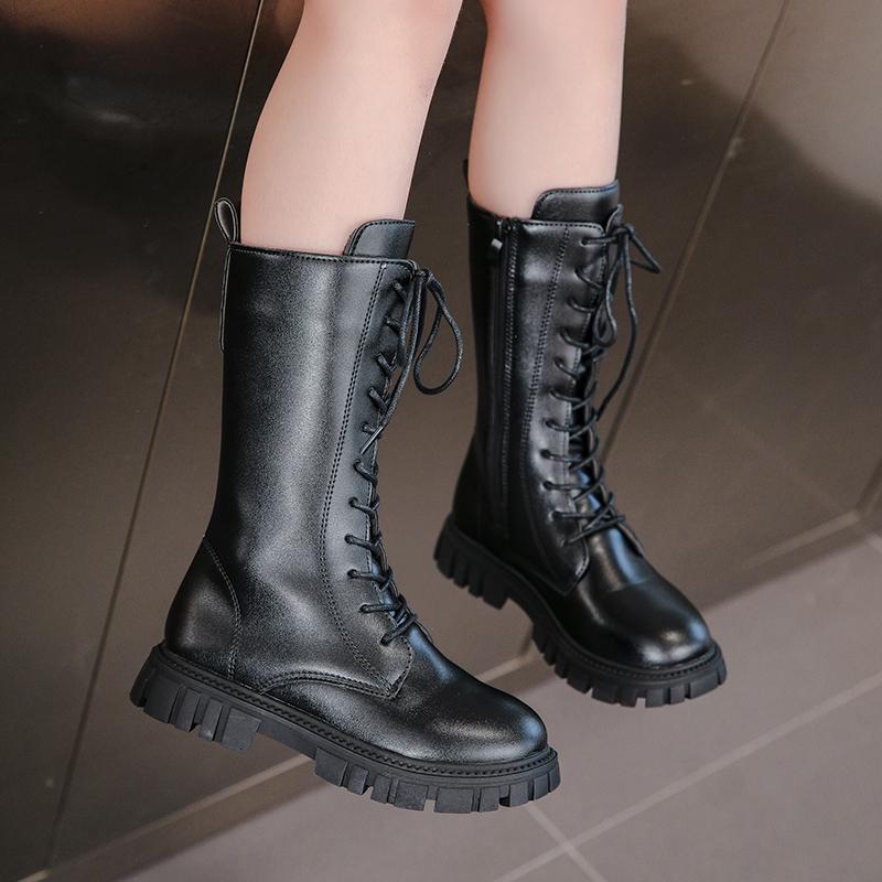 Elegant Zipper Baby Girl Fashion Boots Autumn/ Winter Warm Thick Sole Round Casual Lace Up Comfortable Children'S Midsole Boots