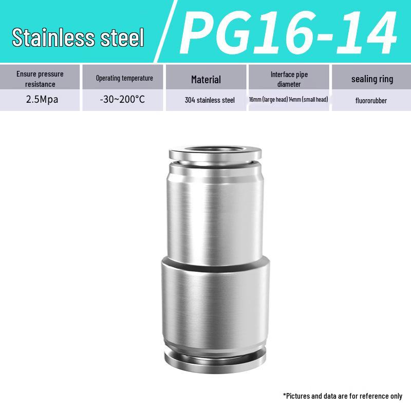 Zhuo Ji 304 Stainless Steel Quick Connector: 8mm Pneumatic Hose Reducer for PU/PG Air Source