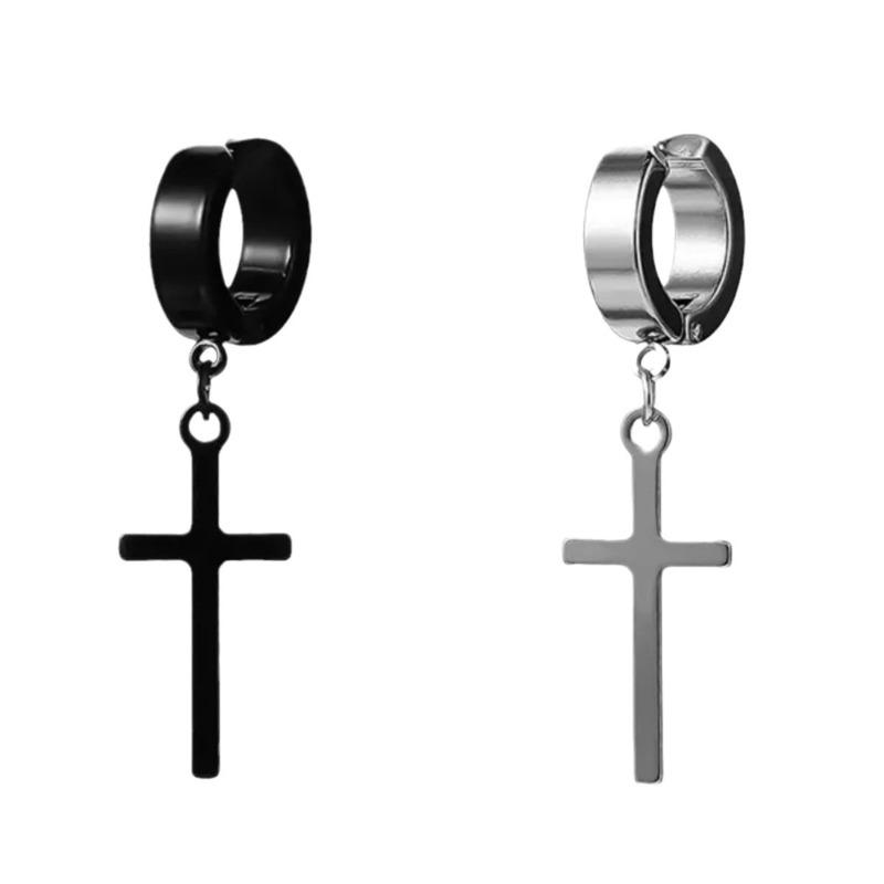 Orecchini a Bottone a Forma di Croce - Un Design di Nicchia Senza Fori per le Orecchie, con Uno Stile Freddo ed Elegante, Adatti per Orecchini da Ragazzo.