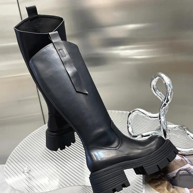 Punk Style Women Knee High Boots Fashion Zippers Shoes Thick Heel Autumn Winter Ladies Knight Long Booties