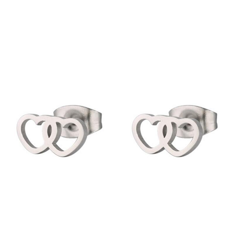Japanese Korean Style Double Heart Stainless Steel Cartilage Stud Earrings
