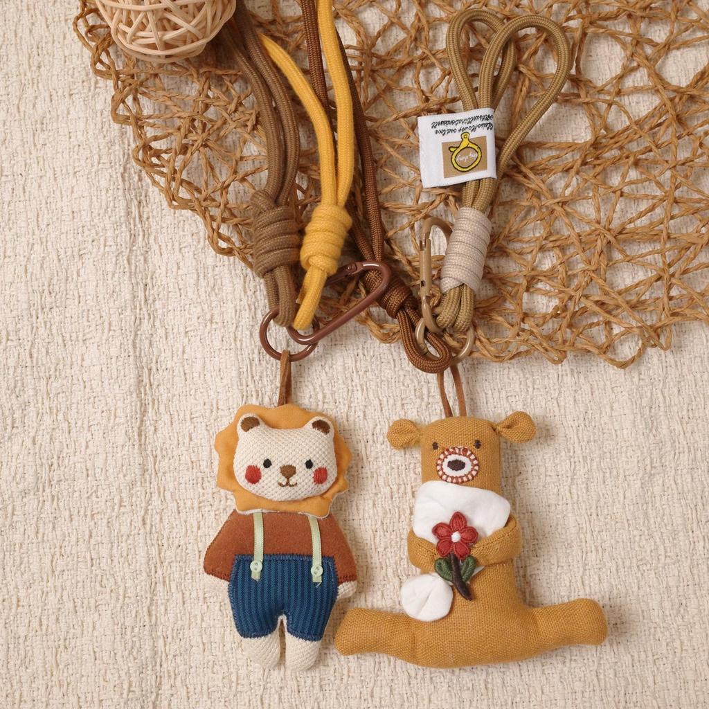 Korean Handmade Fabric Lion Keychain & Bag Pendant - Cartoon Animal Hanging Ornament
