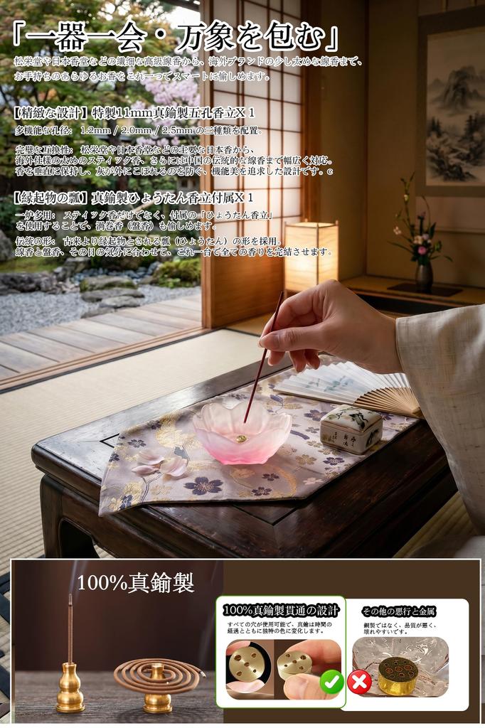 Generic Cherry Blossom Pink Glass Incense Burner Set with Brass Holders for Stick & Spiral Ash Catcher 8.3 Cm