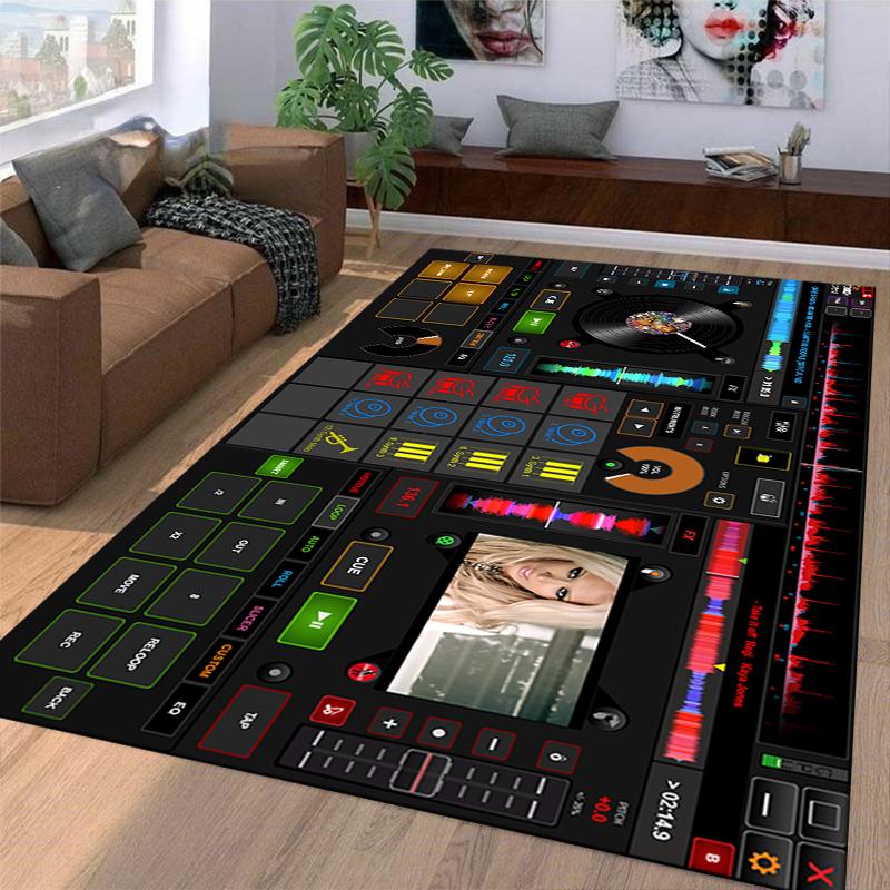 "Digital DJ Mixer Design Carpet with Colorful Waveforms and Screen Elements Print" Suitable for Use As an Anti-slip for Room and Bedroom Sofas