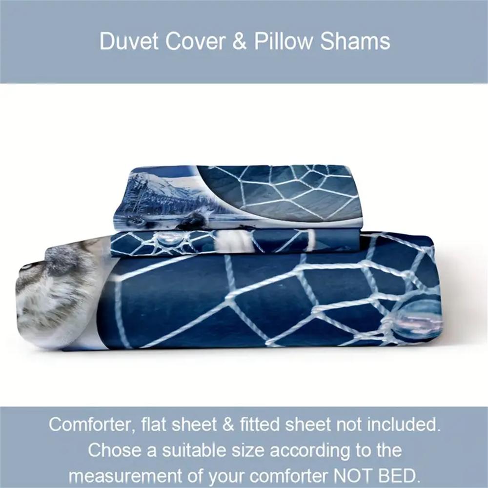 3pcs Moon Wolf Printed Bedding Set Dreamcatcher National Style Guest Room Duvet Cover Set