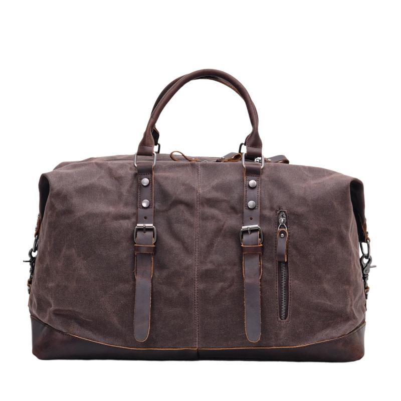 Borsa da Viaggio da Uomo di Grande Capacità, Borsa da Bagaglio a Tracolla in Tela Cerata Impermeabile Stile Europeo e Americano con Pelle Crazy Horse