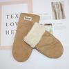 New Winter Warm Women's Sheepskin Gloves Thickened Wool Lined Solid Finger Leather Gloves
