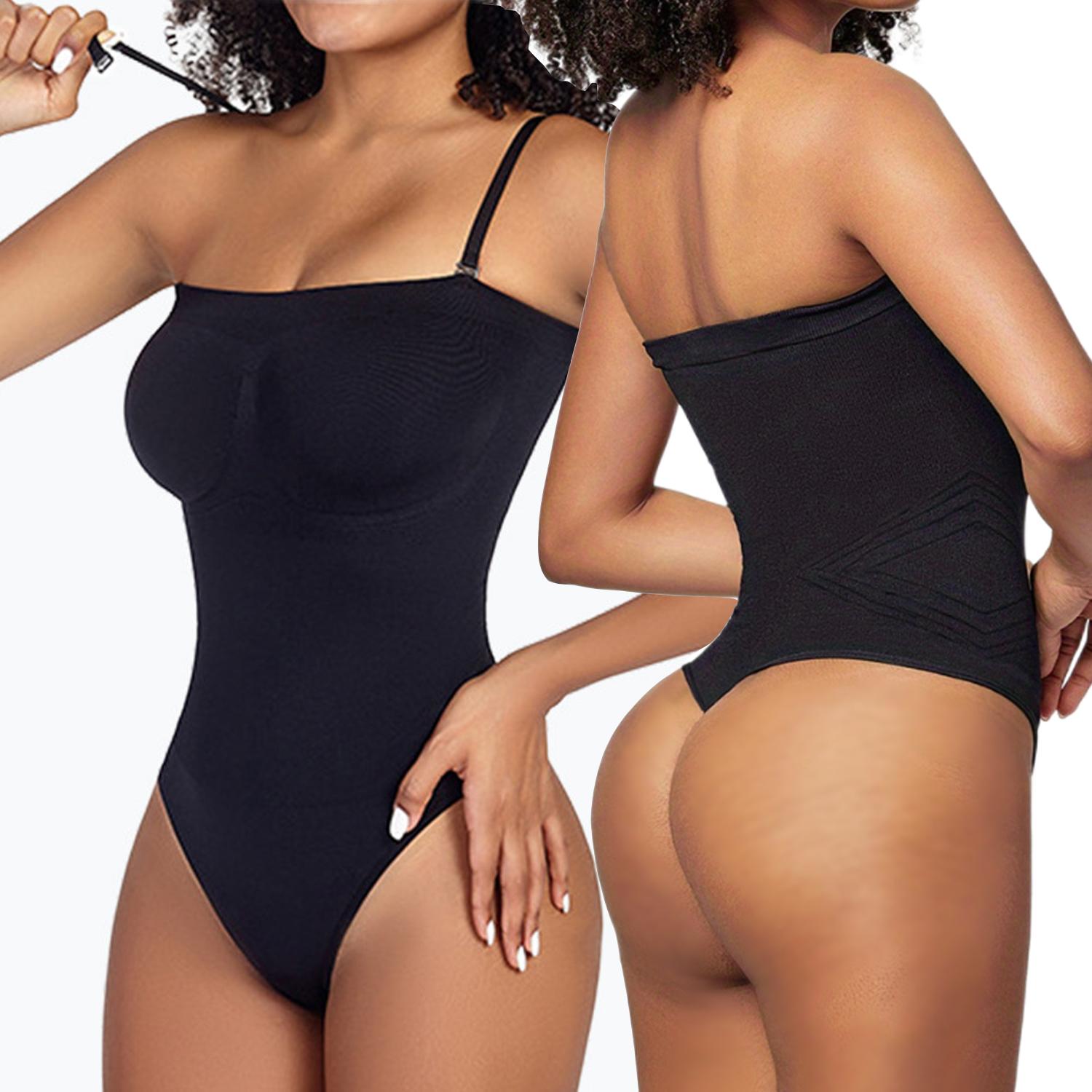 

Утягивающее боди без бретелек для женщин, утягивающее боди, цельный комбинезон, бесшовные стринги, утягивающее боди со съемными бретелями L чёрный