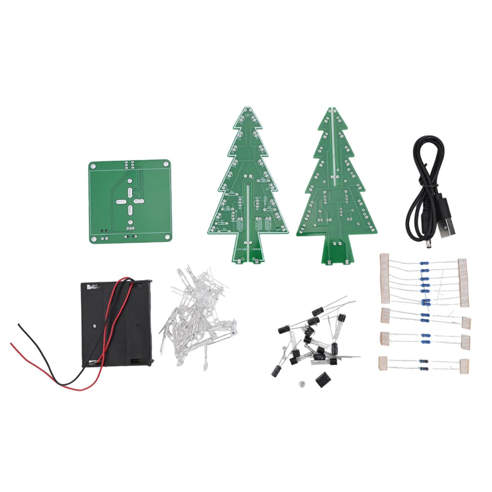 

DIY 3D LED Flash Circuit Kit Three-Dimensional Christmas Tree Electronic Fun-Kit 7 colors