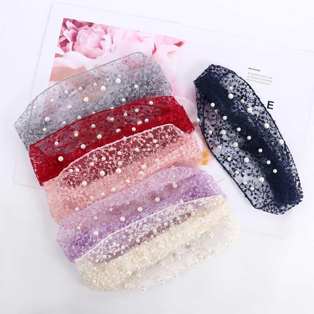 Design Pearls Organza Headband Women Hair Accessories Wide Side Hairband Korean Style Hair Wear