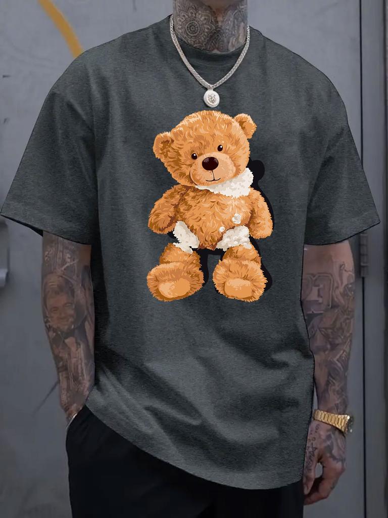 Męski luksusowy bawełniany T-shirt z krótkim rękawem z kreskówkowym nadrukiem misia, letni, unisex, męski i damski, casualowy, luźny, modny