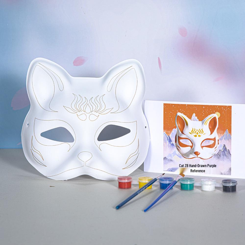 DIY White Peking Opera Fox Mask: Blank Paper Pulp for Kids To Paint