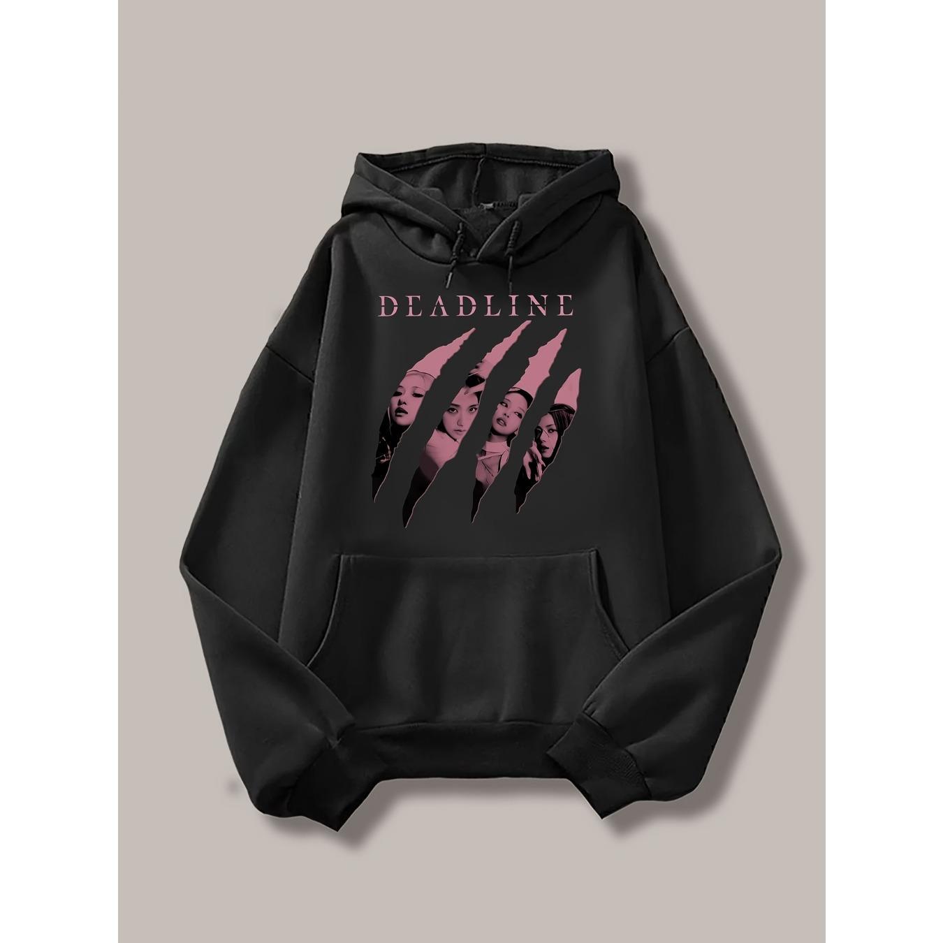 

Худи с принтом «Следы когтей Blackpink» 2026, Повседневное худи на шнурке, Женская одежда Осень Зима 4XL чёрный