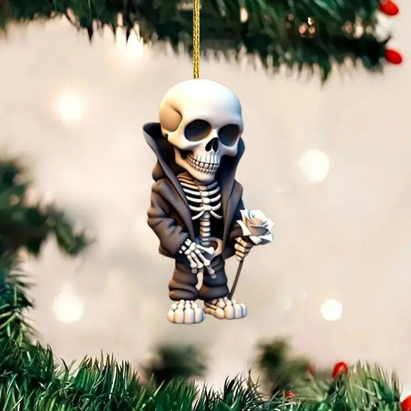 Unique 2d Acrylic Skull Car Hanging Ornament For Festive Christmas Decoration
