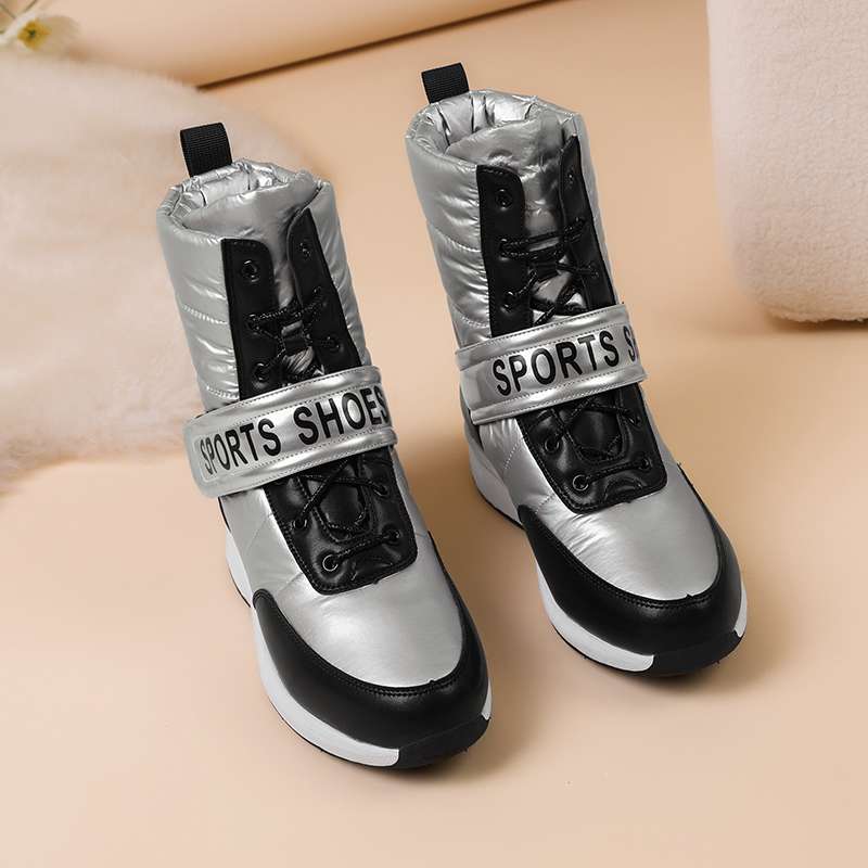 Krazing Pot Microfiber Down Boots Winter Shoes Med Heels Size 44 Wedges Super Size Snow Boots Hook Loop Mixed Color Keep Warm Mid-calf Boots