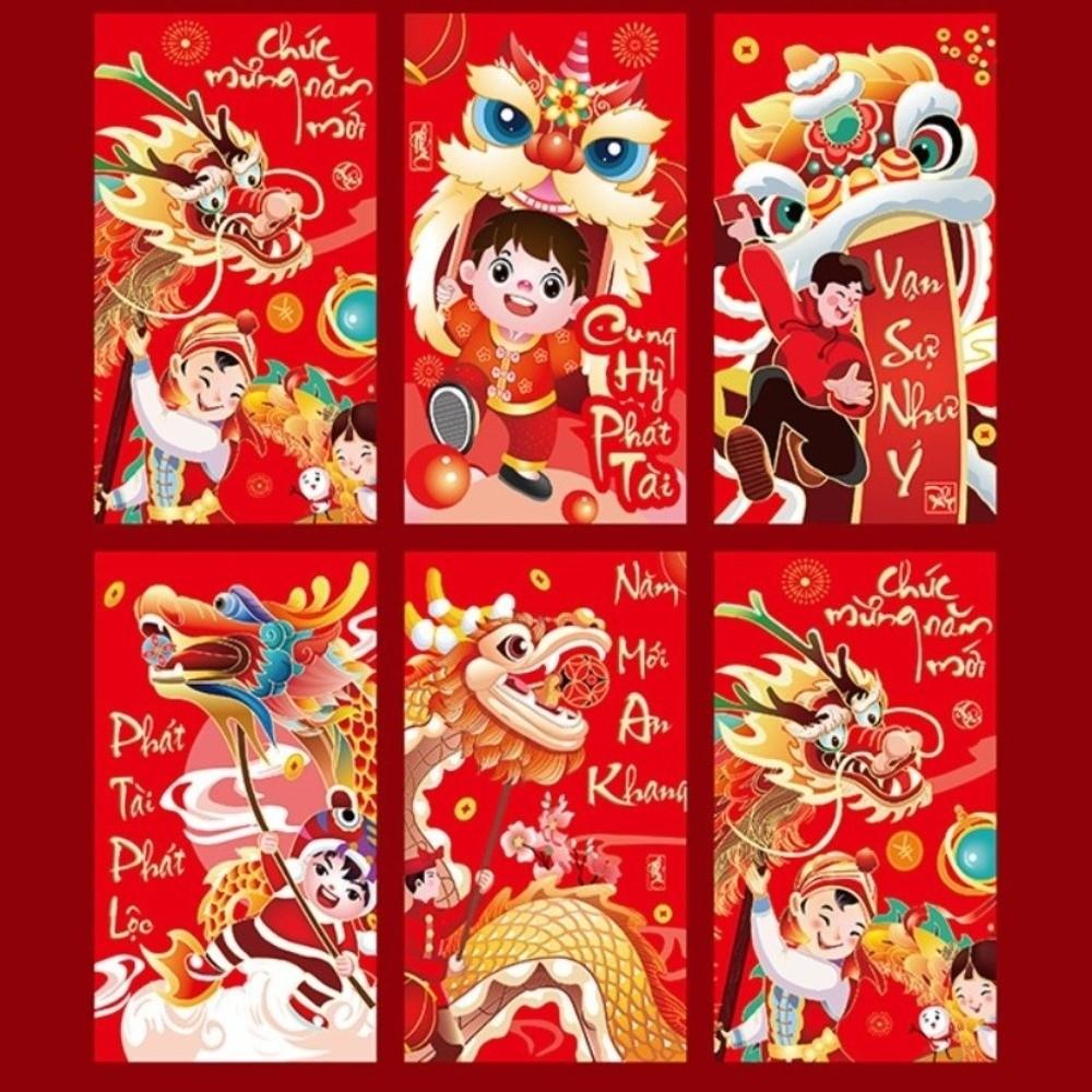 6pcs Colorful Goat Pattern Spring Festival Lucky Money Bag Blessings Printing Hongbao Gift