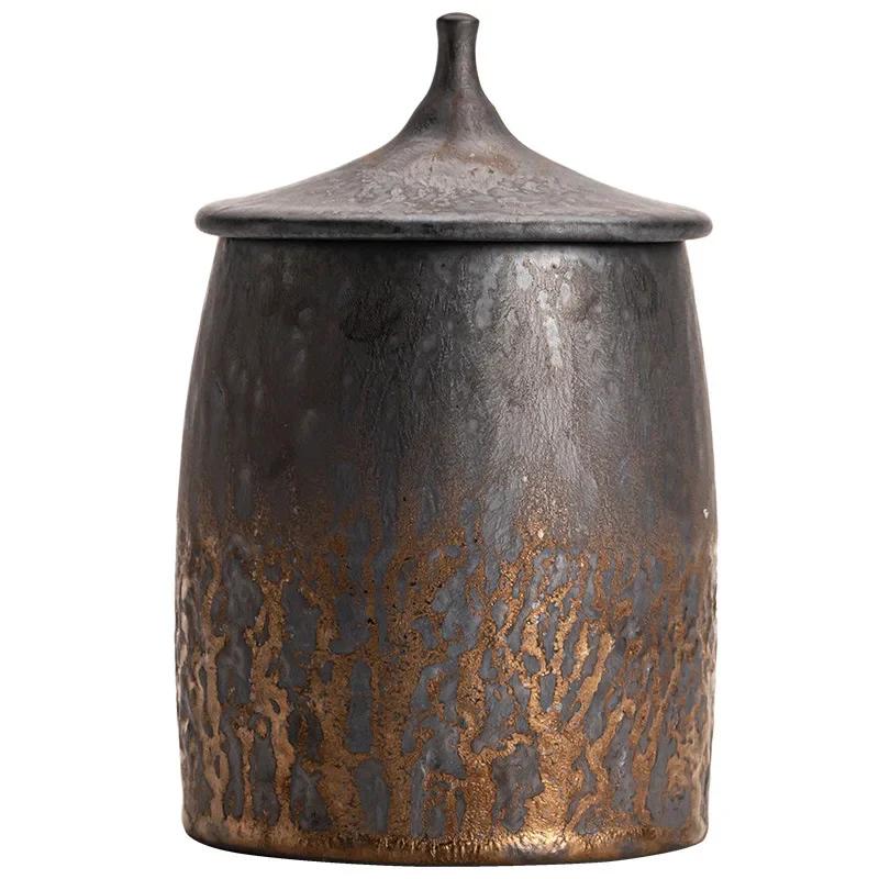 Stoneware Tea Jar Sealed Jar Pu'er Tea Storage Jar White Tea Packaging Box Household Japanese Vintage Ceramic Jar