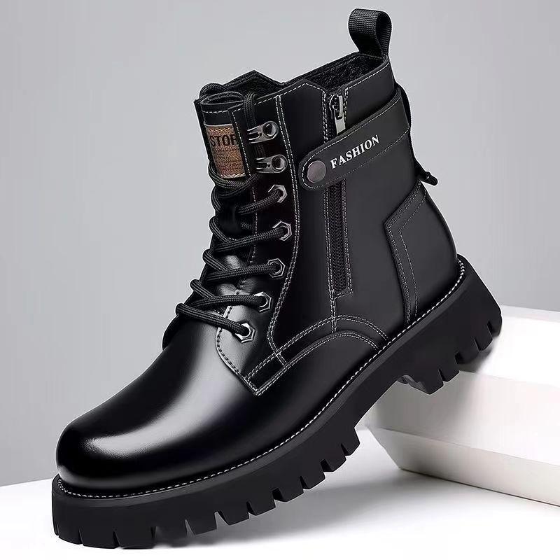 Men Autumn Winter Warm Genuine Leather Boots Thick Sole British Style Ankle Boots Outdoor Casual Lace-up Work Shoes