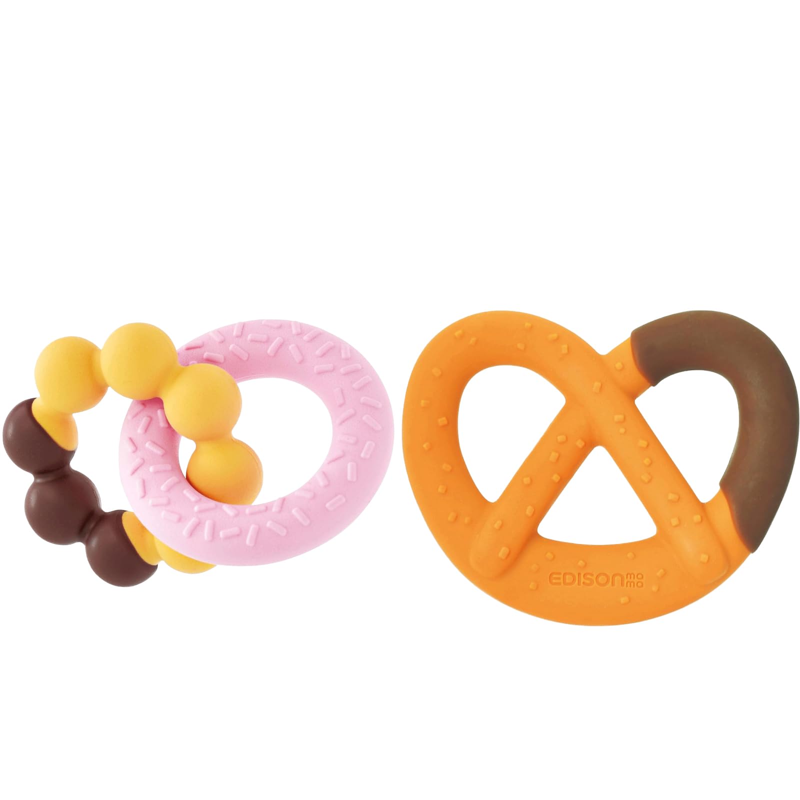 

EDISONmama Kami Kami Baby Greedy Donut 3 месяца и устраняет суетливость ремешка Набор из 2 предметов, & Крендель, Вверх, прорезывание зубов/Игрушка для прорезывания зубов, Силикон,