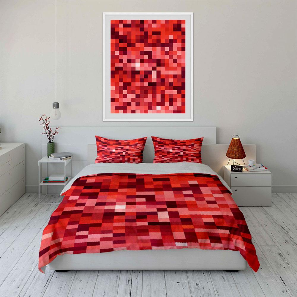 Rotes pixeliges Quadratmuster. Bettwäsche-Sets Bettbezug-Sets Bettbezüge Kissenbezüge(1 * Bettbezug 2 * Kissenbezüge ohne Bettdecke)