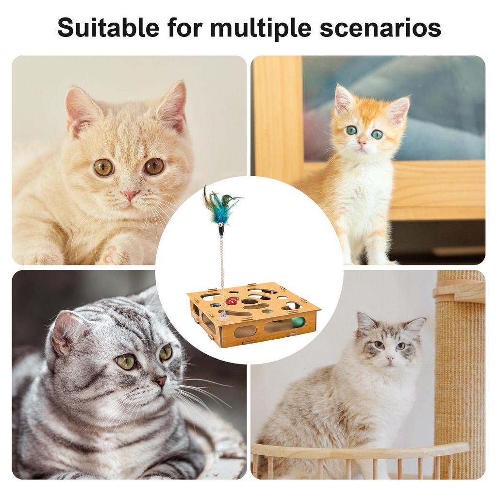 Cat Nail File Enrichment Box Interactive Wooden Scratcher With Balls Cat Toy Box For Indoor Kittens For Boredom Training Living