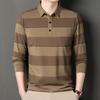 Men S Wide Striped Long Sleeve Turn Down Collar Polo Shirt