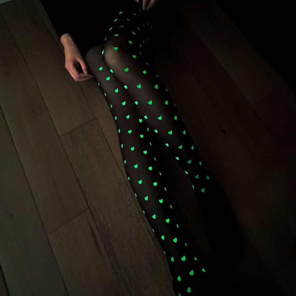 

Glow in The Dark Luminous Pantyhose Heart Pattern Sexy Pantyhose Transparent Printing Tights Club style8