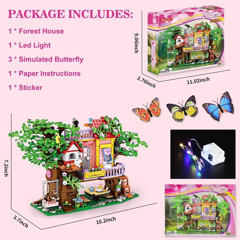 840 Piece Tree House Building Sets,Girls Creative Forest House Building Blocks Kit,STEM Friends Friendship Tree House with Swing Animals