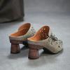 Johnature Genuine Leather Retro Ethnic Style High Heels Pointed Toe Slippers Versatile Women's Shoes
