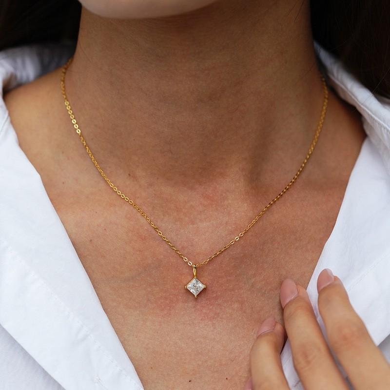 1 Carat Square Moissanite Pendant Necklace Women Sterling Geometric Locket Chain Minimalist INS Style