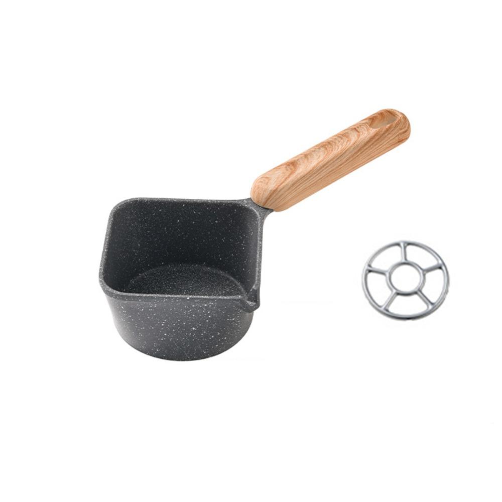 Non-stick Pouring Oil Pan Wood Handle Sauce Pan Cookware Butter Heating Pot  Porridge