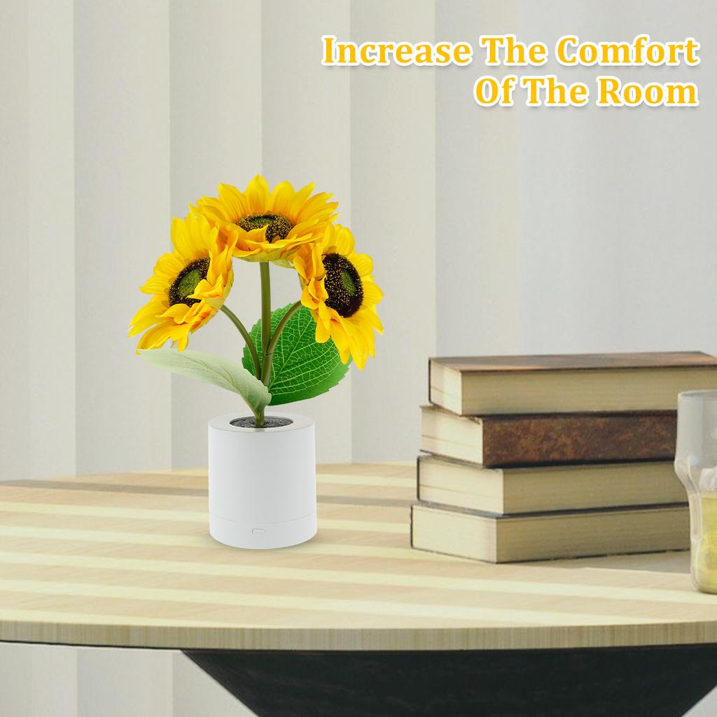 LED Sunflower Night Light Dimmable Simulation Sunflower Table Lamp USB Creative Desktop Decorative Light Bedroom Bedside Light
